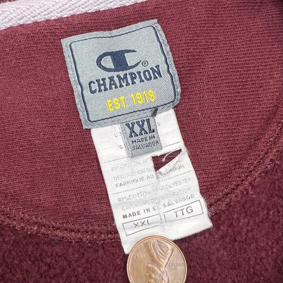 VINTAGE Champion Logo Crewneck Sweater Size 2XL Mens Classic Burgundy Y2K - Picture 10 of 10